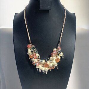 Betsey Johnson Pearl Beaded Cluster Necklace Rose Gold Adjustable Chain 18"L